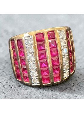 Channel Set Gemstones Ring Ross-Simons Pave Vermeil Sterling Silver Size 5.5